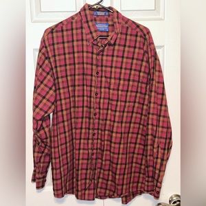 Pendleton Canterbury Cloth Merino Wool Pima Cotton Plaid Flannel Shirt Men's Lg‎
